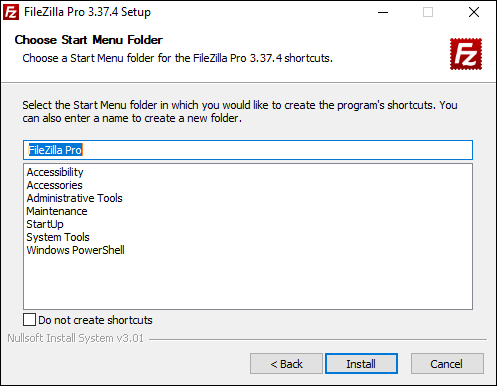 screenshot installazione windows filezilla startmenu