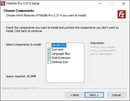 screenshot installazione windows filezilla componenti