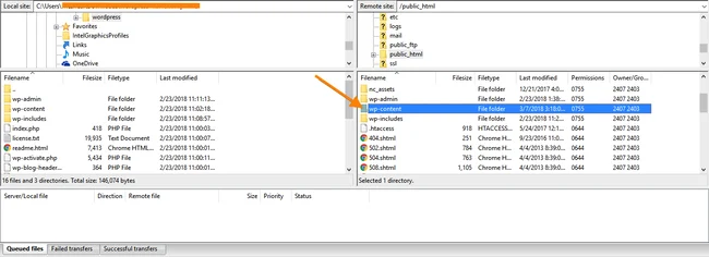 raggiungere cartella wp-content da ftp