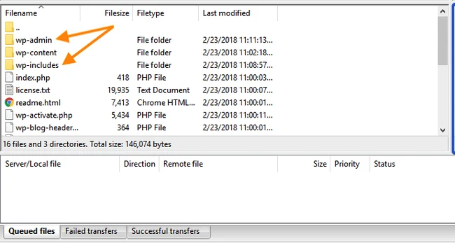 raggiungere cartelle wp-admin e wp-include via ftp