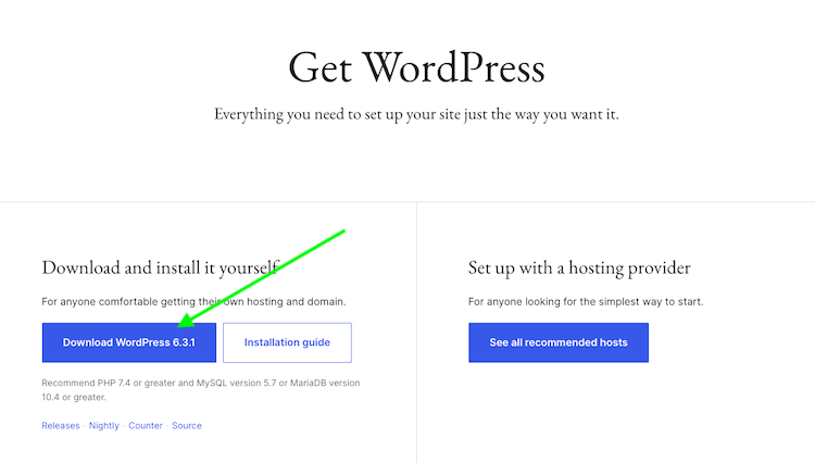 pagina download aggiornamenti wordpress
