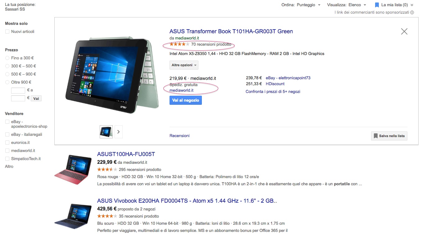 dati azienda concorrente google shopping