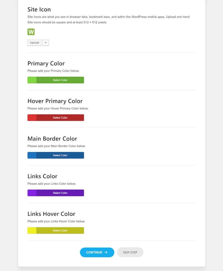 oceanwp installazione wizard personalizza colori