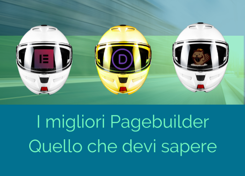 illustrazione che mostra tre caschi brandizzati con i maggiori Pagebuilder per WordPress