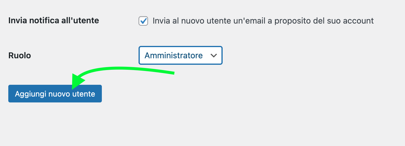 pulsante aggiungi nuovo utente WordPress