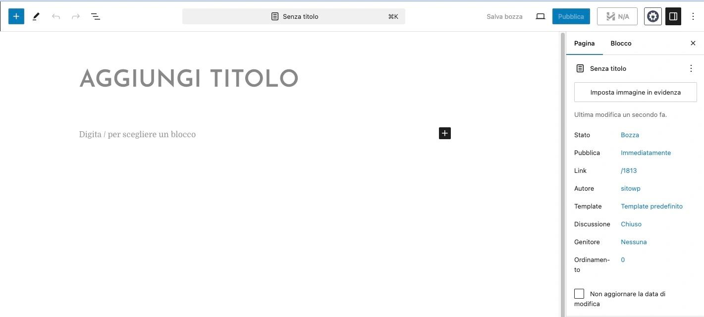 aggiungi titolo pagina wordpress