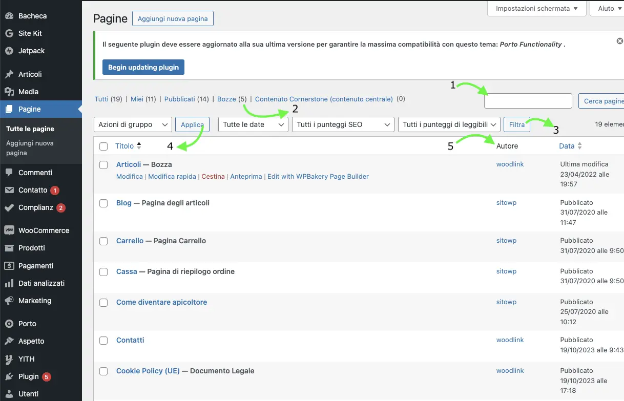 Schermata Pagine WordPress cose che puoi fare pagina wp