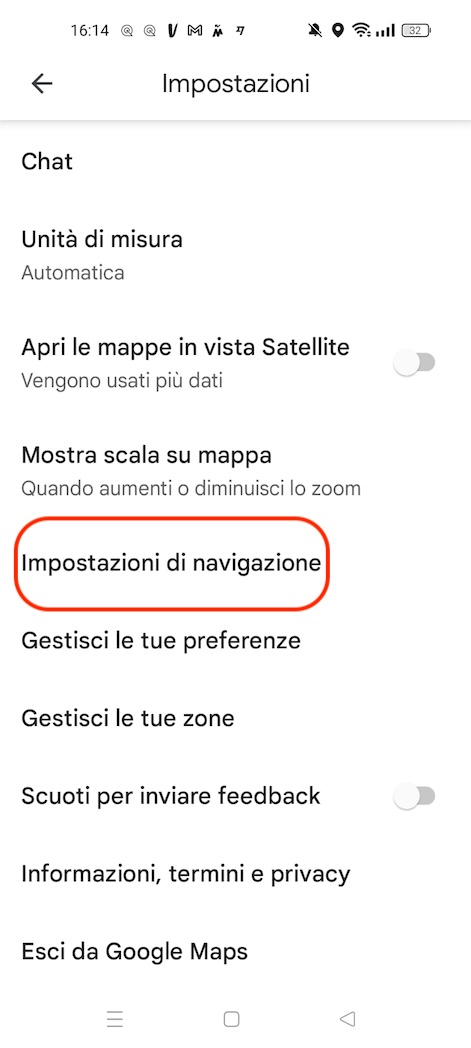 impostazioni di navigazione Google Mappe