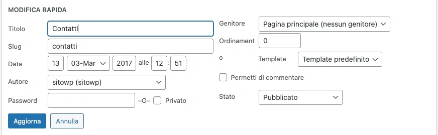 modifica rapida pannello wordpress