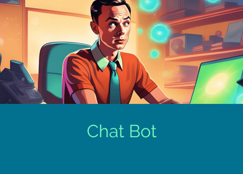 Nell'immagine si vede un personaggio virtuale somigliante sheldon cooper che impersona l'umanizzazione di un Chatbot