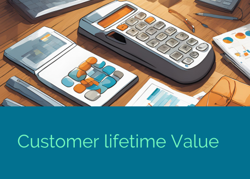 illustrazione degli strumenti necessari per calcolare il customer lifetime value disposti su una scrivania