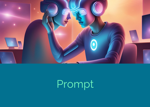 illustrazione di prompt 2 macchine digitali che si promptano a vicenda