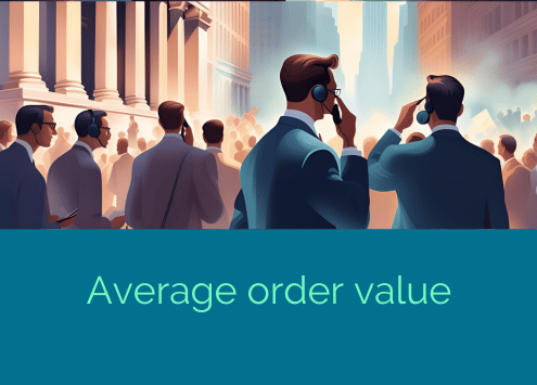 illustrazione che descrive il AOV average order value come persone tutte dotate di cuffie per ascoltare, rivolte nella stessa direzione di un obiettivo con lo scopo di effettuare un ordine sulla stessa piattaforma