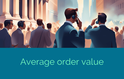 illustrazione che descrive il AOV average order value come persone tutte dotate di cuffie per ascoltare, rivolte nella stessa direzione di un obiettivo con lo scopo di effettuare un ordine sulla stessa piattaforma