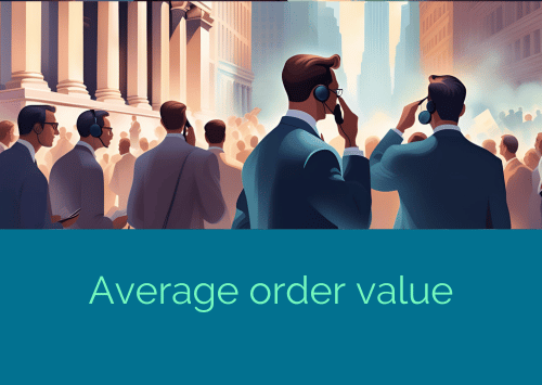 illustrazione che descrive il AOV average order value come persone tutte dotate di cuffie per ascoltare, rivolte nella stessa direzione di un obiettivo con lo scopo di effettuare un ordine sulla stessa piattaforma