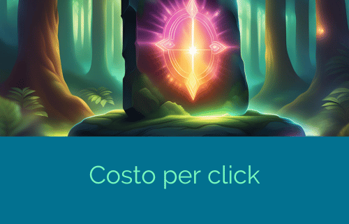 illustrazione che descrive il costo per click come un impronta digitale che si illumina di tanti colori