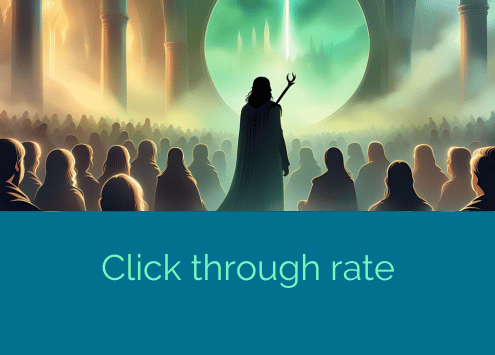 illustrazione che descrive il ctr click through rate come una folla di persone molto attente ad approfondire lo stesso percorso verso un informazione