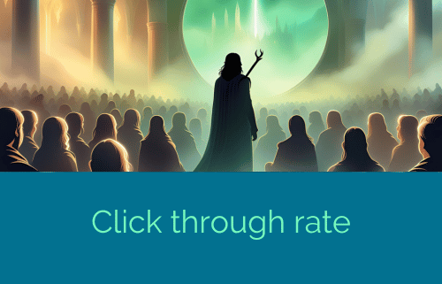 illustrazione che descrive il ctr click through rate come una folla di persone molto attente ad approfondire lo stesso percorso verso un informazione