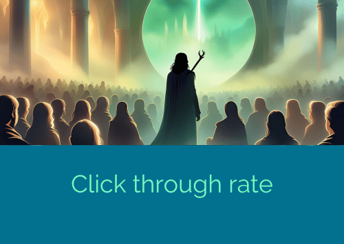 illustrazione che descrive il ctr click through rate come una folla di persone molto attente ad approfondire lo stesso percorso verso un informazione